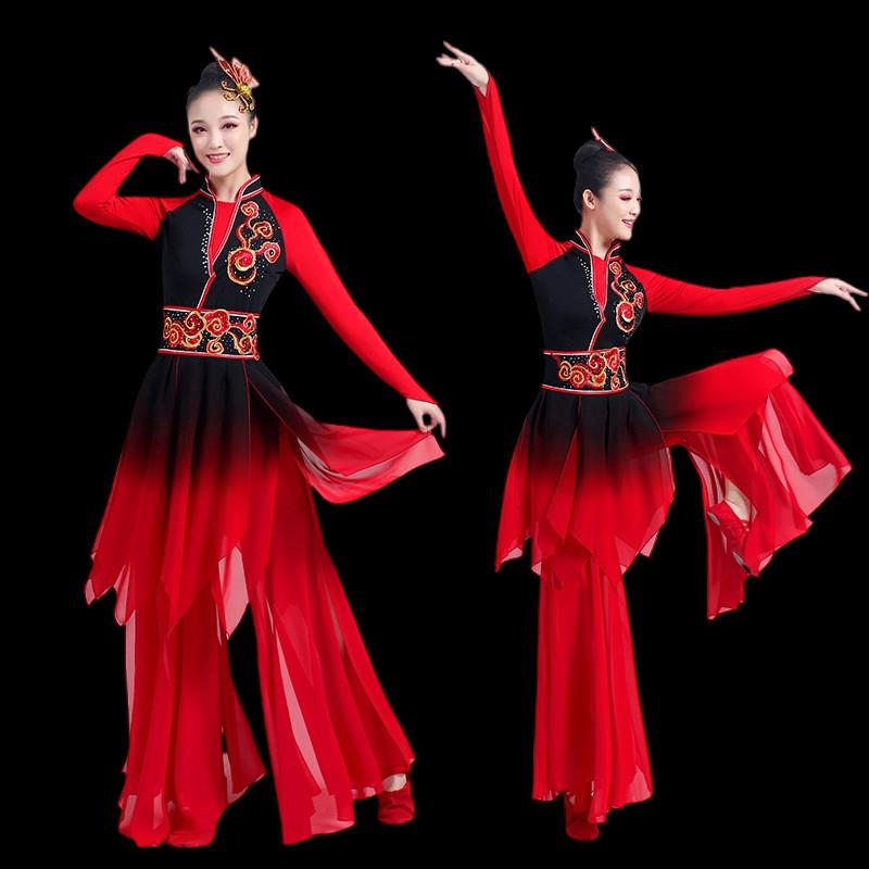 新款打鼓服女演出服九儿舞蹈服中国风扇子舞飘逸伞舞胶州秧歌服装