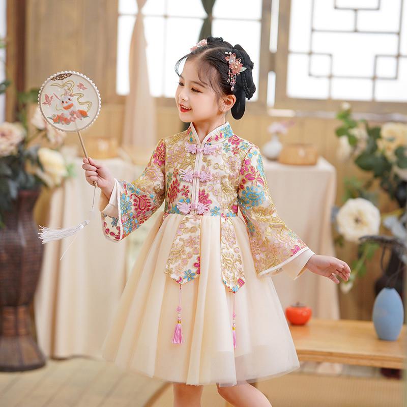 女童秋冬过年旗袍汉服连衣裙2024冬装儿童拜年服新年衣服裙子冬季