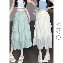 白色网纱裙a字半身裙子女夏季2025新款小个子中长款雪纺蛋糕长裙