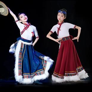 儿童藏族舞蹈服民族风表演服装次仁拉索演出服儿童民族舞帽子头饰