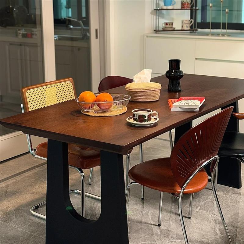 法式复古黑胡桃木实木餐桌椅家用中古风长方形饭桌高级办公桌书桌