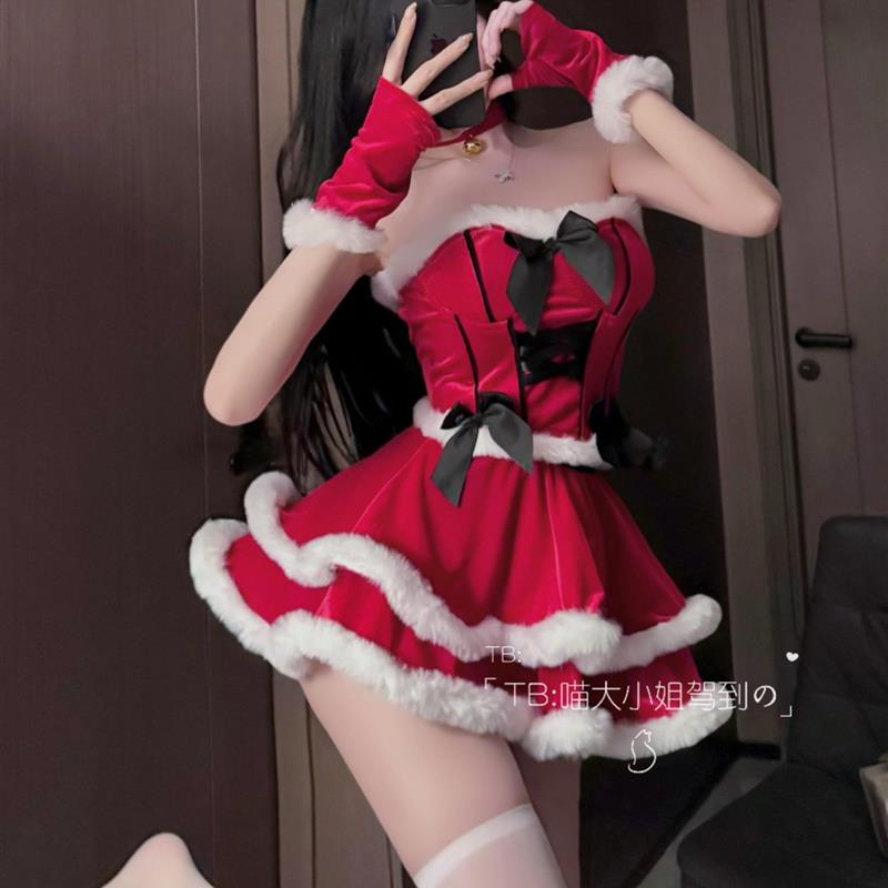 圣诞主题礼服Cos小狐狸性感纯洁的欲望红色长毛绒上衣裙圣诞服装