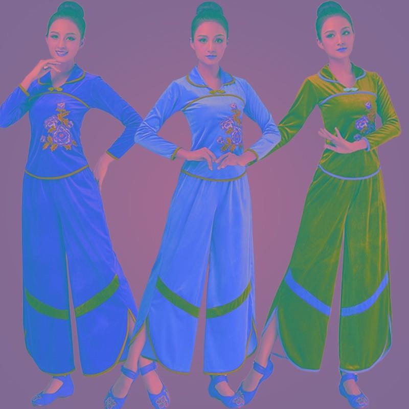 中老年秧歌舞蹈演出服秋冬新款广场舞服装金丝绒裙裤套装女跳舞衣