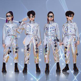 儿童科技激光服装机器人服装儿童节未来主义t台银色表演宇宙舞蹈