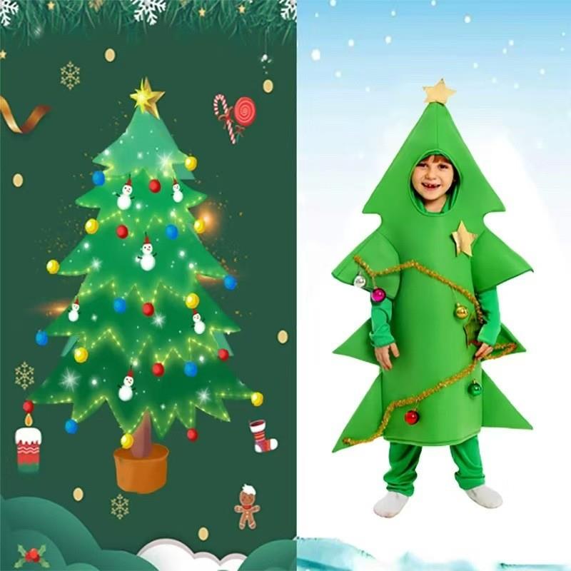 圣诞节儿童服装圣诞树cos服绿色精灵大树衣服男女童圣诞亲子套装