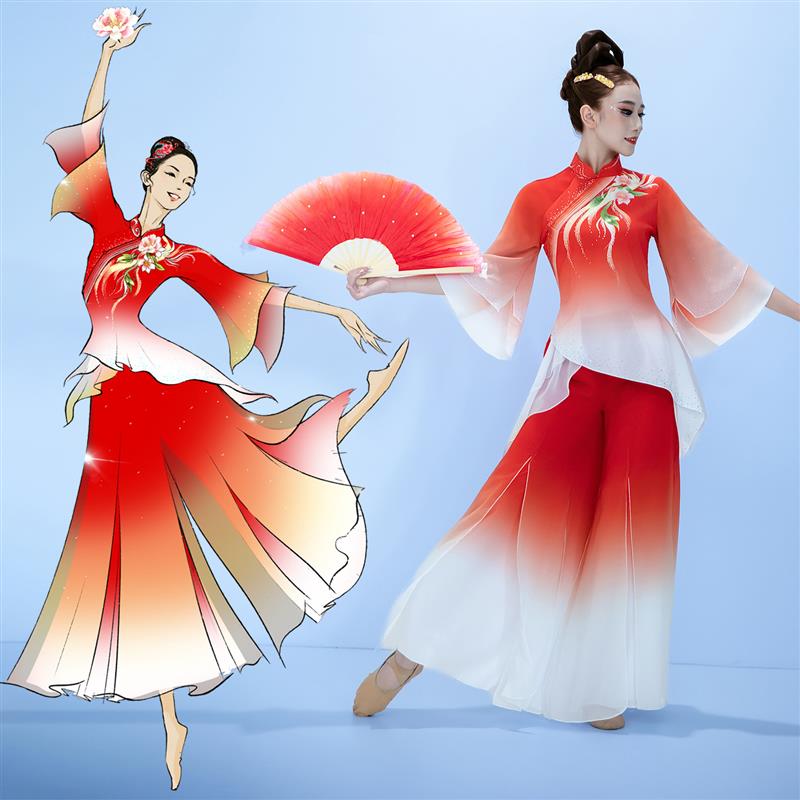 原创梨花2025新款中国风民族舞秧歌服装演出服女飘逸扇子舞舞蹈服