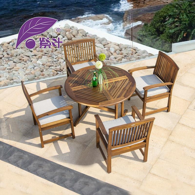 实木桌椅组合户外柚木休闲餐桌椅五件套中式露台庭院花园茶桌