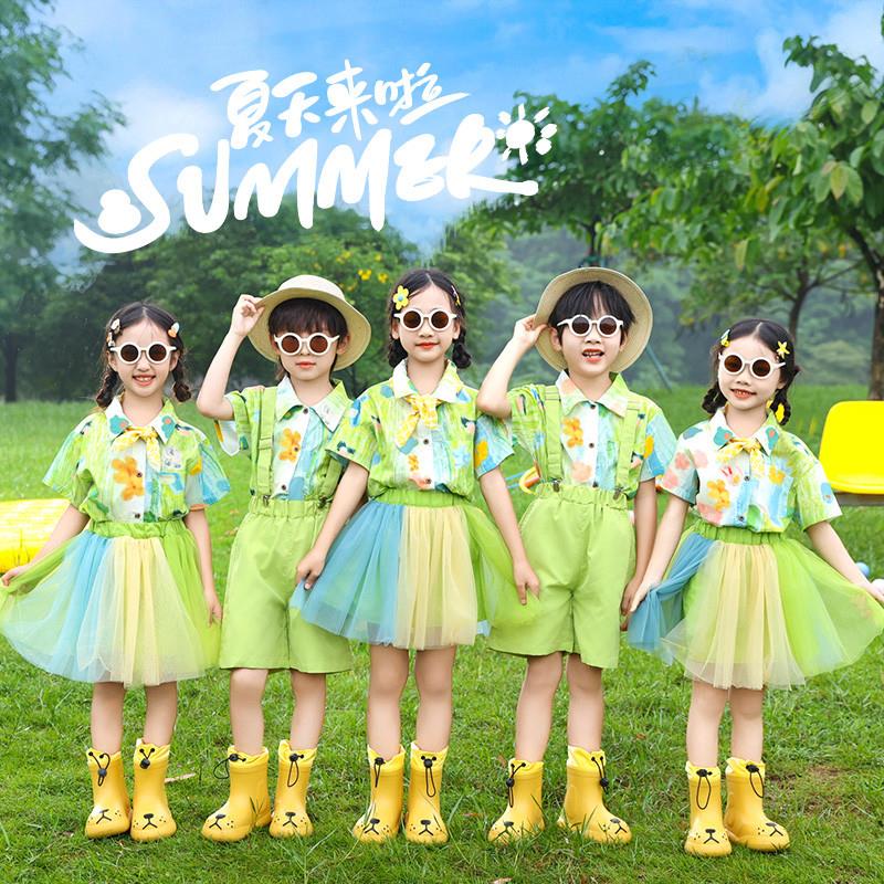 六一港风儿童演出服啦啦队背带裤糖果色幼儿园表演服装班服舞蹈服