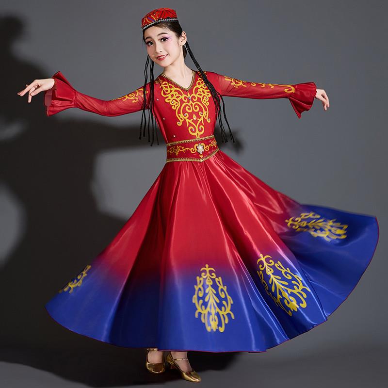 六一儿童新疆舞蹈演出服女童维吾尔族民族服装维族裙子古丽舞蹈服