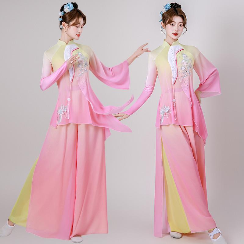 新款古典舞伞舞民族舞扇子舞艺考演出服秧歌服套装飘逸中国风女