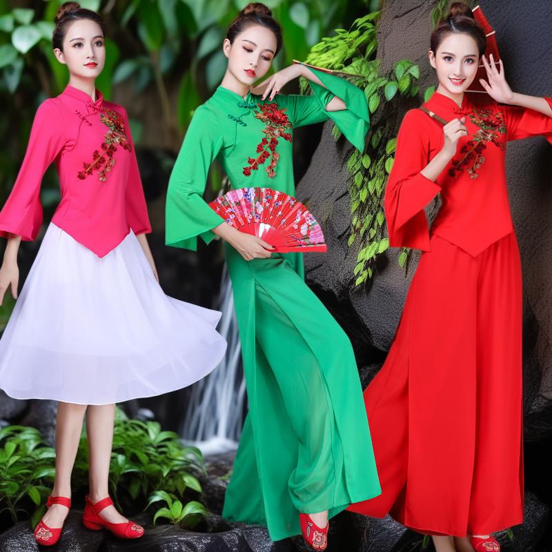 广场舞服装新款套装秋冬长袖扇子舞秧歌伞舞演出表演中老年跳舞服