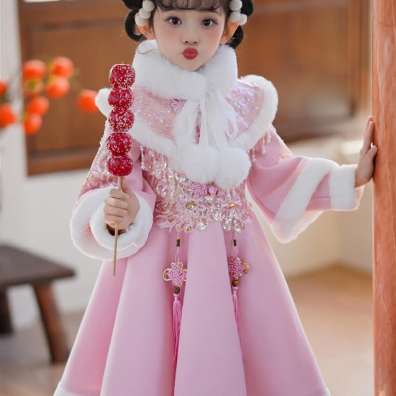 拜年服女童冬季加绒裙子儿童中国风古装唐装过年服宝宝汉服连衣裙