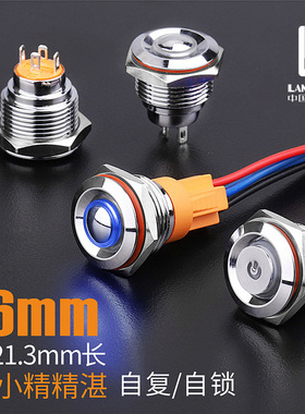 蓝波优质16E小型金属按钮开关1NO自锁自复可选防水电源标发光16mm