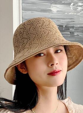 鱼夫帽子女款薄款防晒遮阳盆帽镂空透气百搭夏季遮脸太阳帽水桶帽