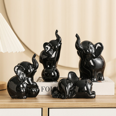 创意动物小象陶瓷摆件 客厅电视柜桌面家居装饰品大象工艺品摆件