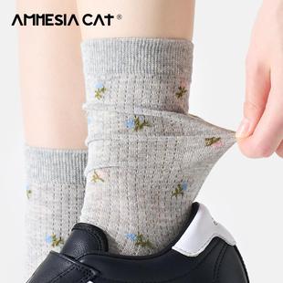灰色袜子女款 ins潮miu系芭蕾风堆堆袜 透气网眼纯棉中筒袜夏季 薄款
