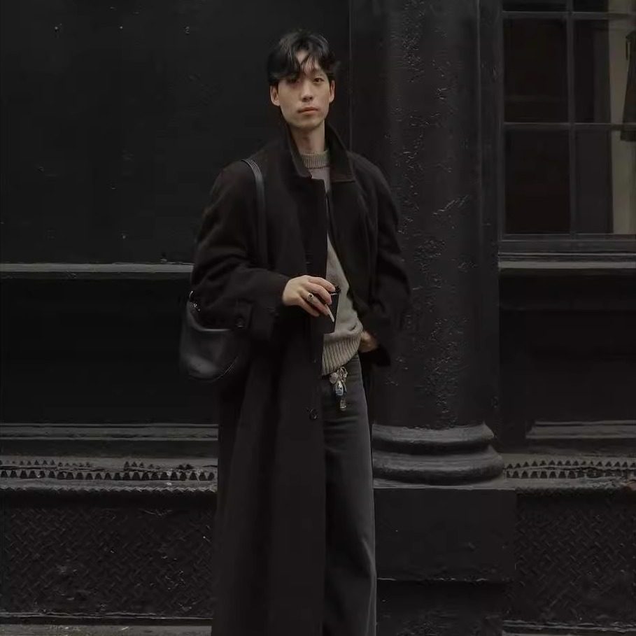 复古重现长款过膝毛呢大衣男秋冬季新款翻领加厚宽松质感风衣外套,男装,毛呢大衣,淘宝优惠券,粉丝福利购,淘宝优惠卷