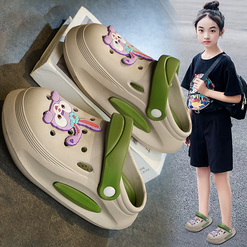 女童拖鞋2025新款夏季儿童包头卡通凉拖中大童户外防滑沙滩洞洞鞋