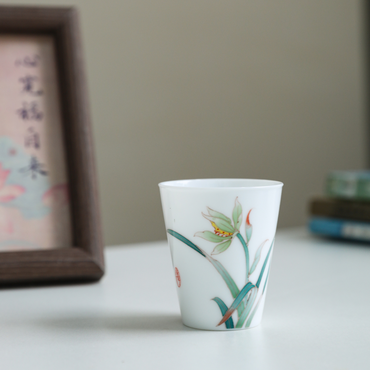 醴陵釉五下彩陶瓷品茗主人杯功夫茶杯高温瓷高端闻香杯白玉瓷兰花