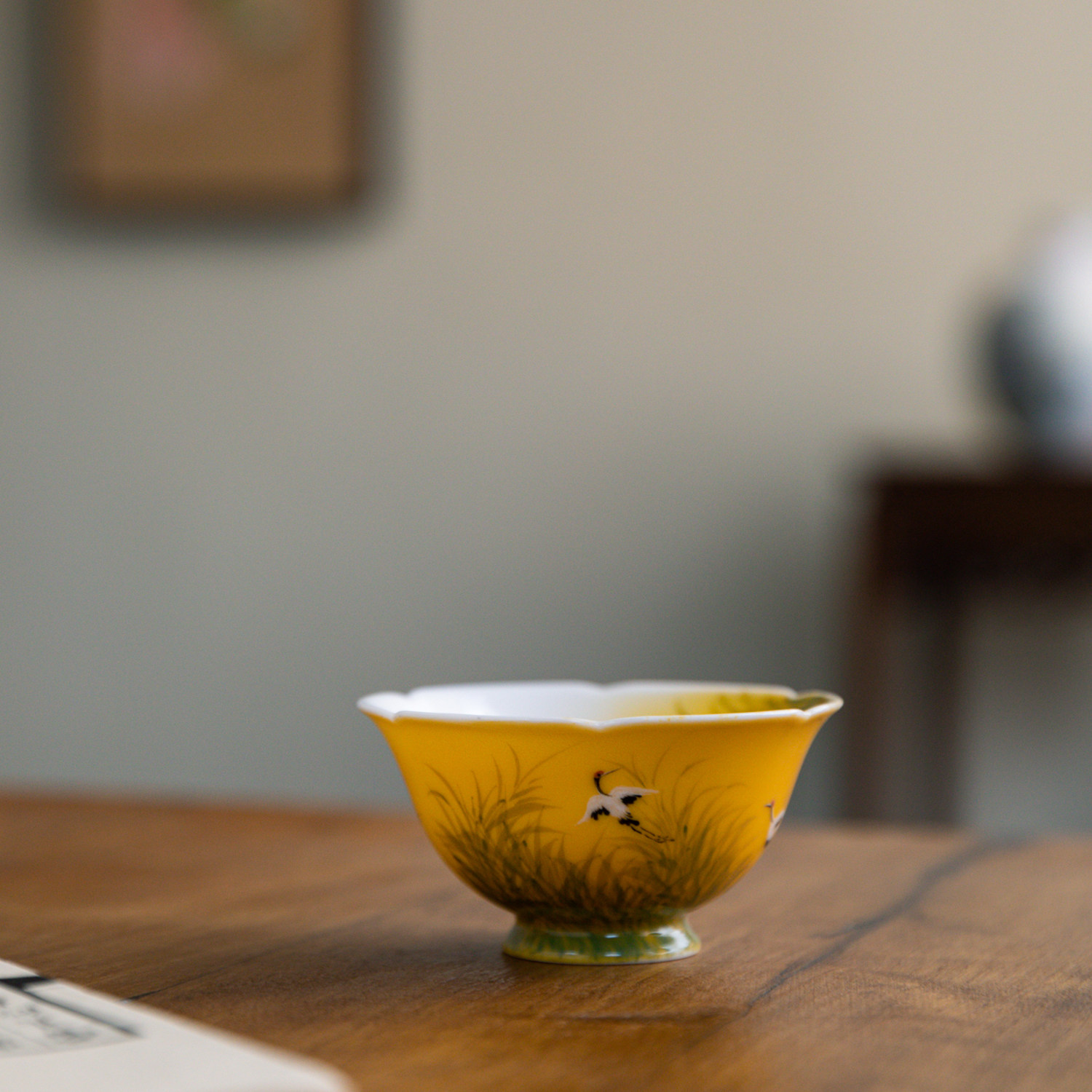 官润窑陶瓷器釉下彩手工绘品茗主人茶杯创意茶碗中式葵口仙鹤礼品,餐饮具,茶杯,淘宝优惠券,粉丝福利购,淘宝优惠卷