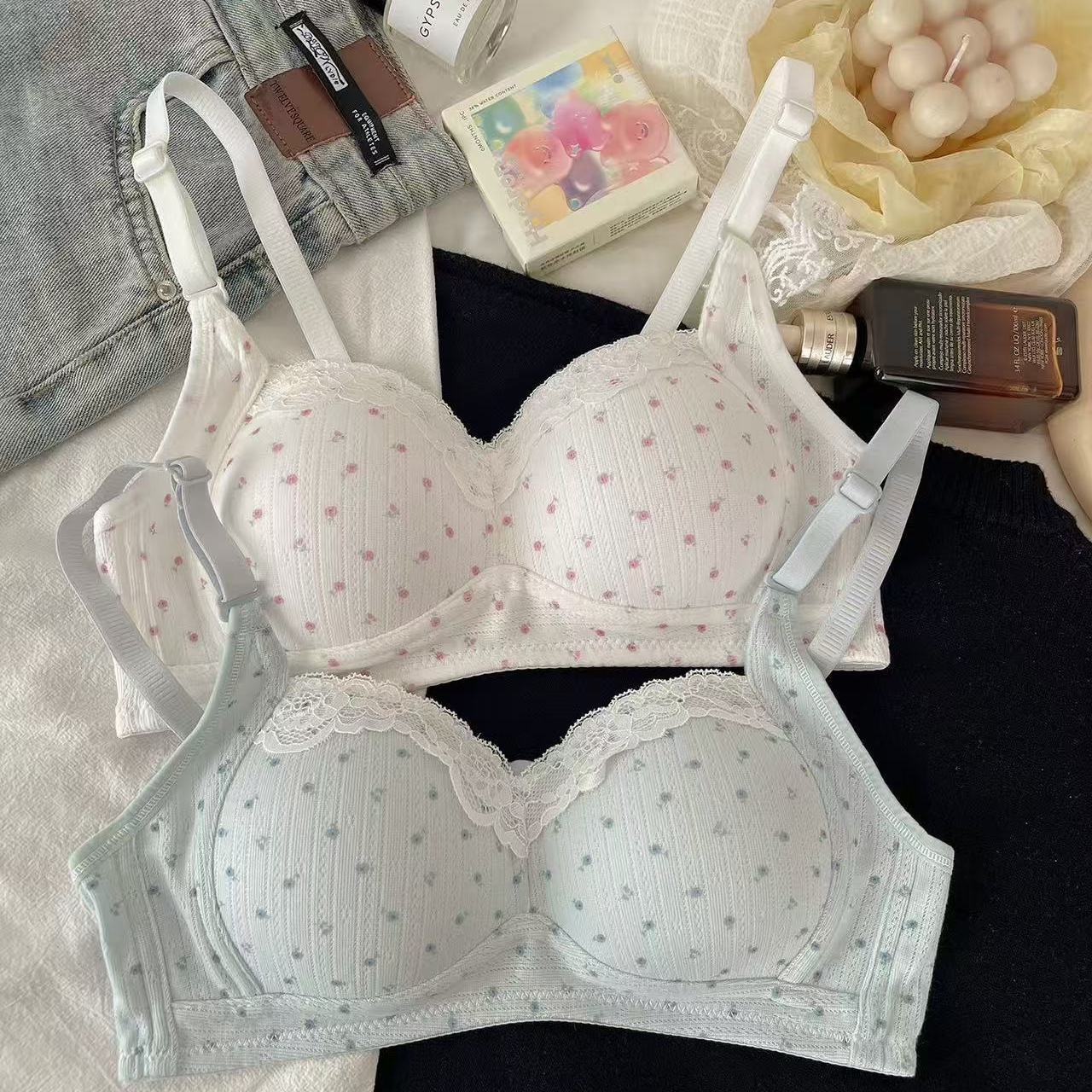 甜美碎花内衣女小胸聚拢