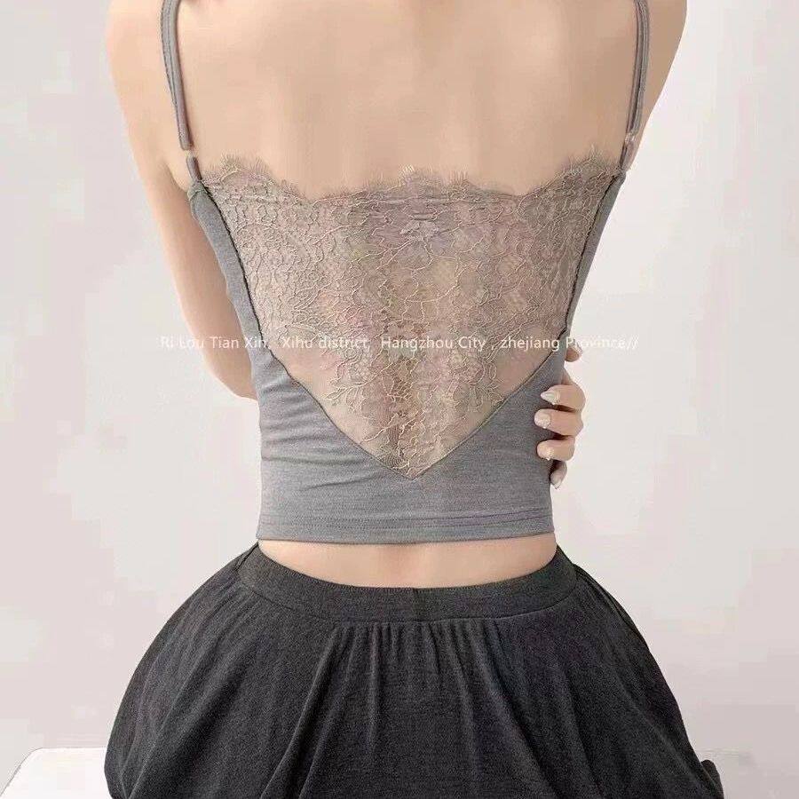 设计感蕾丝拼接吊带背心女夏内搭外穿带胸垫性感美背无袖上衣纯欲