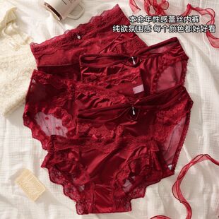 新款性感蕾丝红色内裤无痕蝴蝶结抑菌本命年结婚新娘红女士三角裤