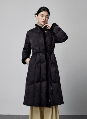 2025新款中式国风洋气轻薄羽绒服外套中长款水貂毛领妈妈装鸭绒服