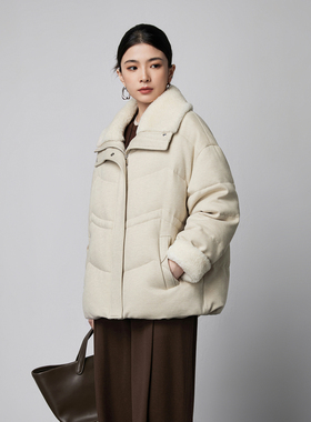 LATTICE TI2025新款高端羊绒羽绒服女收腰休闲鹅绒服外套羊毛领