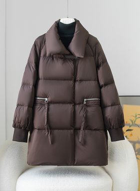 LATTICE TI高端羽绒服2025新款加厚保暖中长款面包领鸭绒服女外套