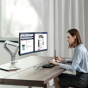 17-34寸显示器支架桌面双屏气压臂拼接电脑架铝合金多功能金属万向旋转升降显示屏底座可升降式办公增高架