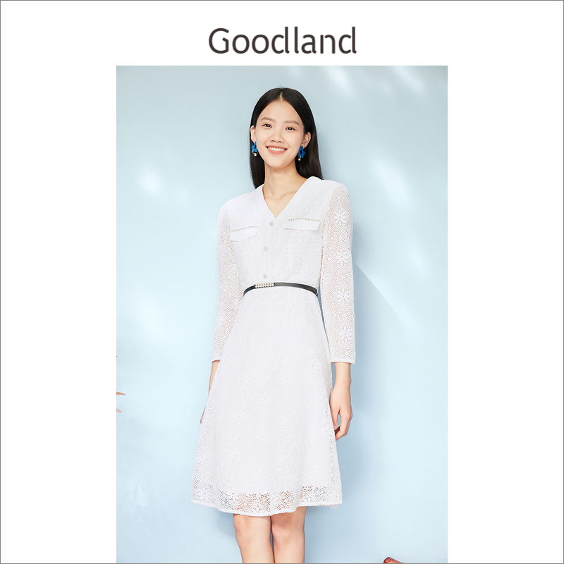 【呼呼严选专享】Goodland美地镂空蕾丝连衣裙