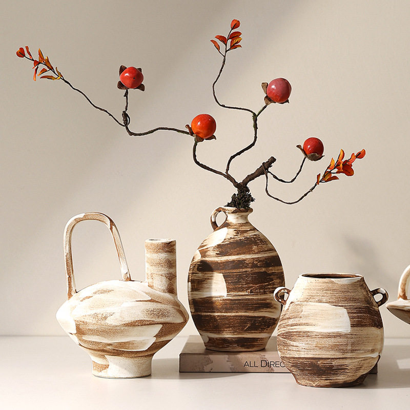 覆古侘寂做旧陶瓷花瓶中古家居陶罐摆件民宿酒店样板房电视柜装饰,家居饰品,花瓶,淘宝优惠券,粉丝福利购,淘宝优惠卷
