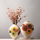 中古侘寂风陶罐花瓶摆件高级感仿古陶瓷客厅民宿会所粗陶土罐插花