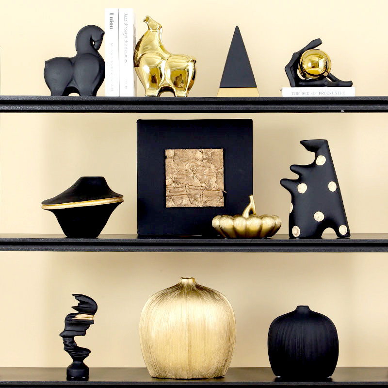 售楼处样板间酒柜黑金中古南瓜花瓶摆件轻奢高档人物雕像陶瓷唐马,家居饰品,装饰摆件,淘宝优惠券,粉丝福利购,淘宝优惠卷