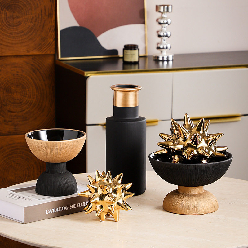 意式极简轻奢黑金花瓶果盘摆件客厅装饰样板间茶几桌面高端艺术品,家居饰品,装饰摆件,淘宝优惠券,粉丝福利购,淘宝优惠卷