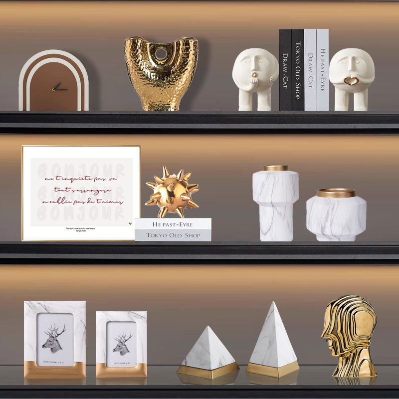 新中式轻奢白金色金字塔花瓶摆件