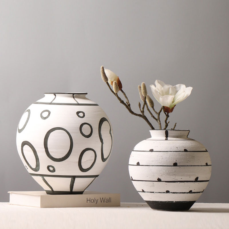 日式复古白色手工粗陶插花陶罐