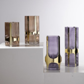 轻奢条纹玻璃直筒花瓶透明创意水培植物鲜干花插花瓶客厅装 饰摆件