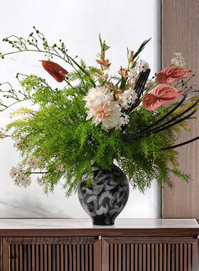 新中式仿真花艺永生牡丹花绿植酒店别墅玄关售楼处茶几装饰品摆件