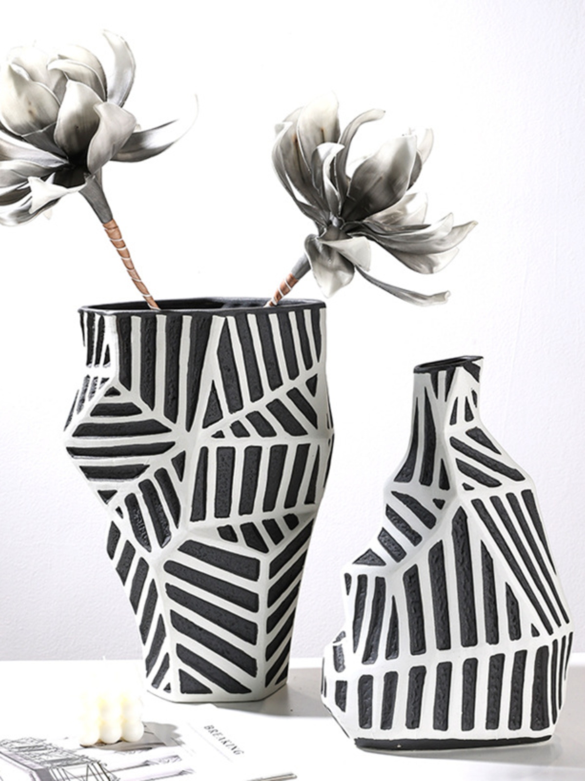 黑色艺术手绘陶瓷花瓶小直径异形水培插花设计模拟花Wabi-Sabi风