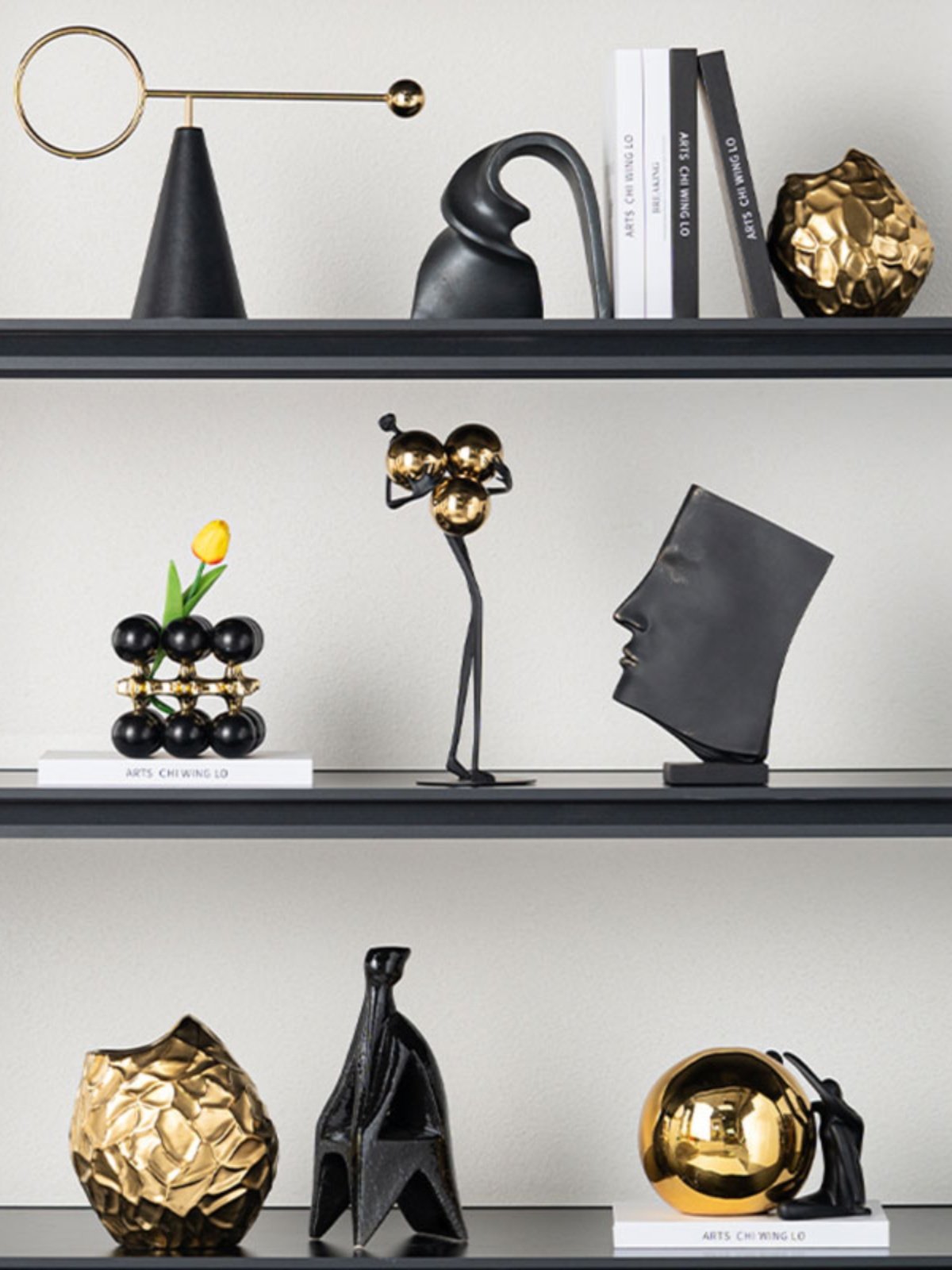 轻奢电视柜壁柜摆件黑金色插花器抽象艺术人物雕塑酒柜墙饰装饰品