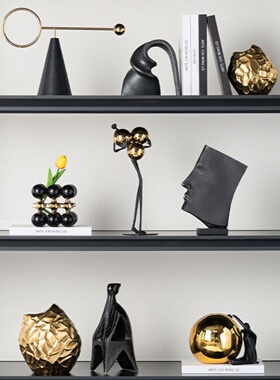 轻奢电视柜壁柜摆件黑金色插花器抽象艺术人物雕塑酒柜墙饰装饰品
