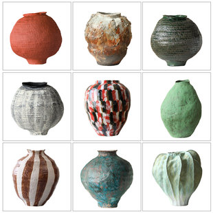 仿古水泥陶土陶罐花瓶复古粗陶花盆高级感客厅玄关工业风插花摆件