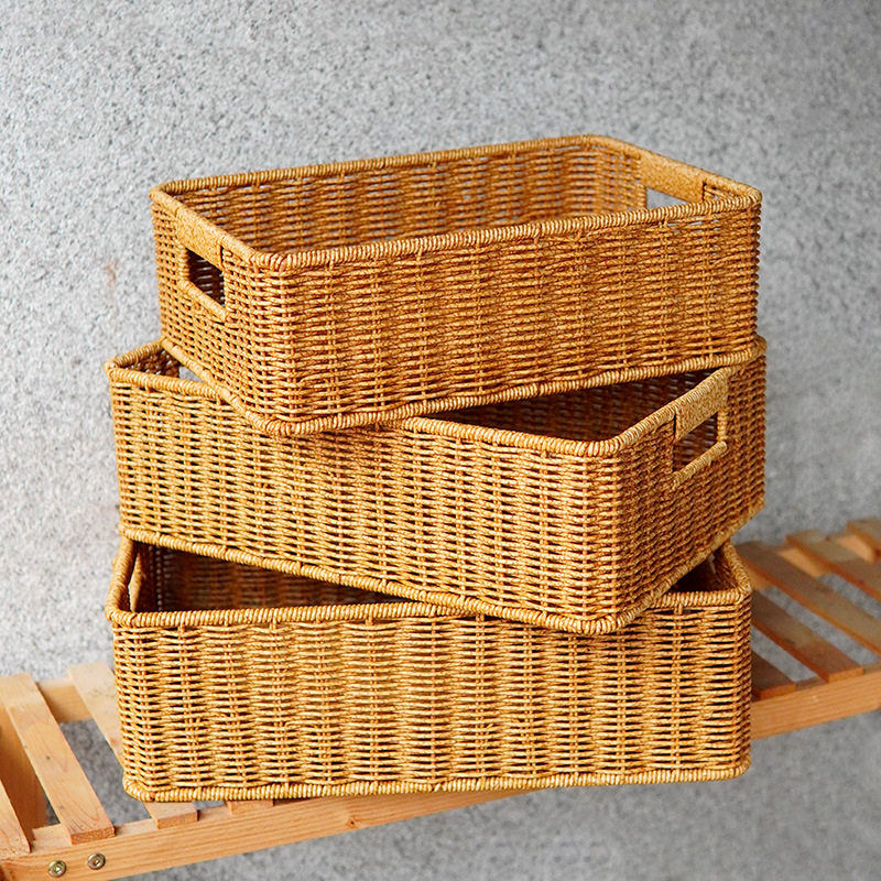仿藤编茶几收纳筐客厅电