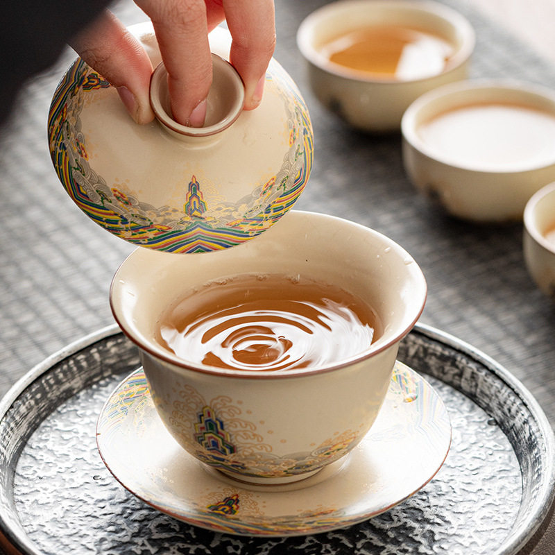 汝窑悬停三才盖碗茶杯高