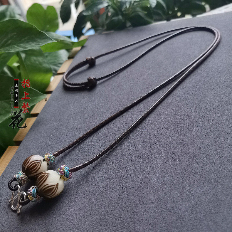 925银m扣蜡皮绳手工制作可调节白玉菩提莲花吊坠挂件绳项链线坠绳