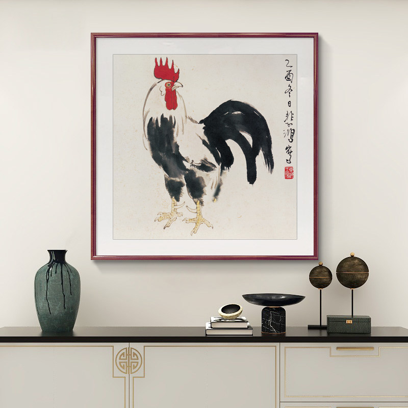 徐悲鸿十二生肖图新中式餐厅挂画斗方玄关装饰画走廊过道进门墙画