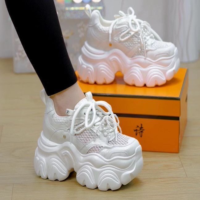 老爹鞋女2025春夏新款镂空网面透气女鞋百搭厚底内增高8CM运动鞋