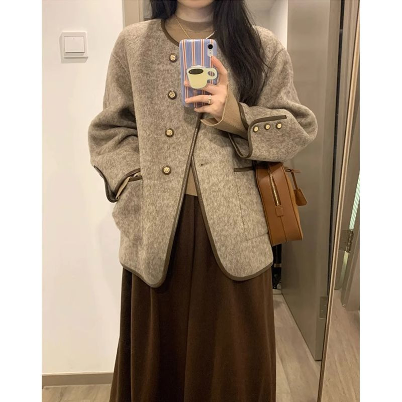 小香风短外套女2025年秋冬季新款韩系设计感小个子法式毛呢大衣